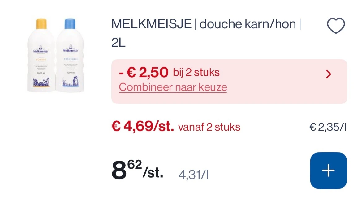 Melkmeisje douche karn/hon 2 L -2,50€ extra bij Collect en go