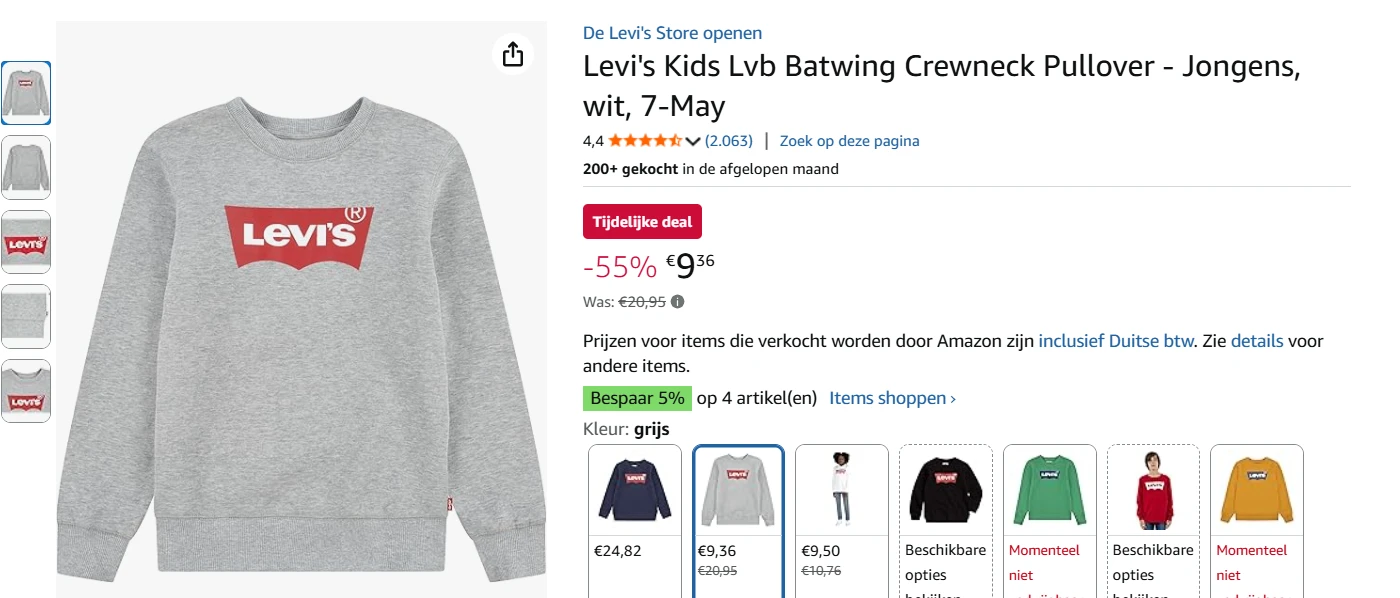 Levi's jongenstrui 12jaar nu voor 9.36€