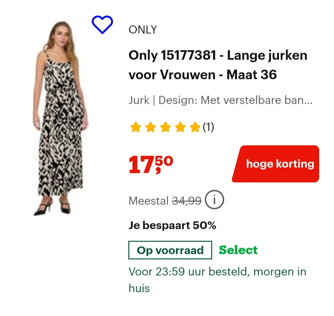 Only lange jurk maat 36 -50% op bol.com