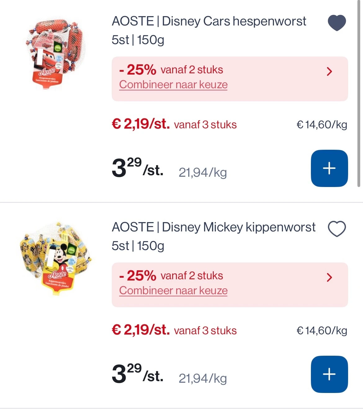 Aoste Disney worstjes 5 stuks -25% extra bij Collect en go