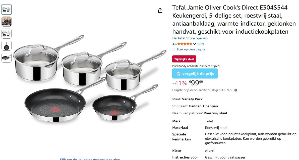 Tefal Jamie Oliver 5-delige set voor €99 ipv €169,59