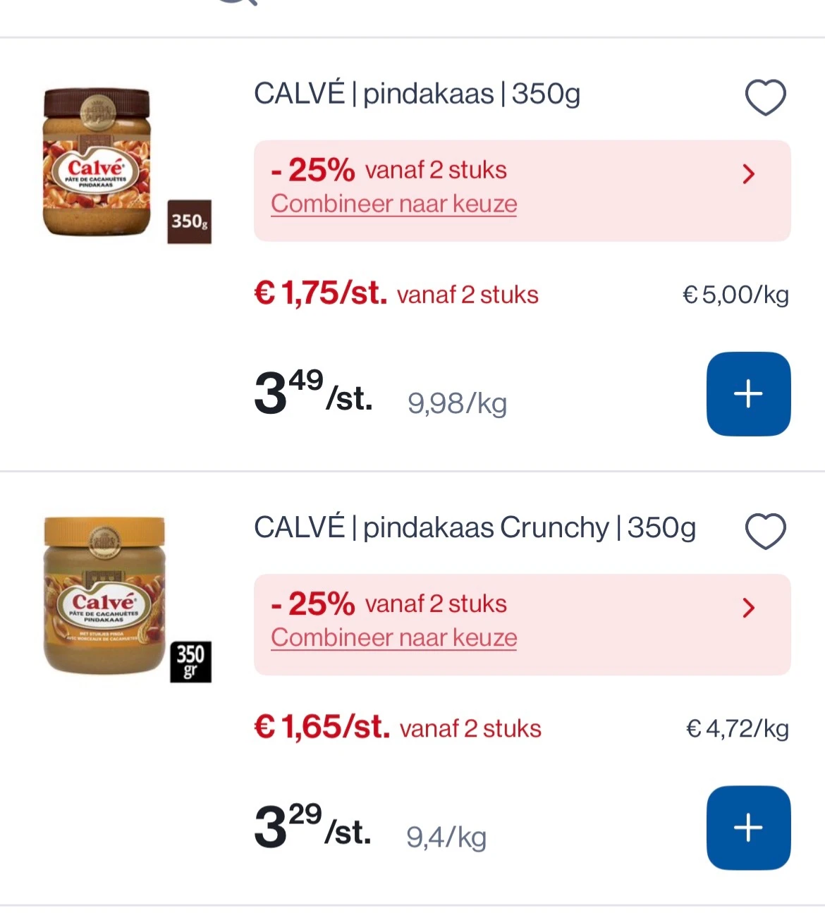 Calve pindakaas 350 gram aan de helft -25% erbovenop