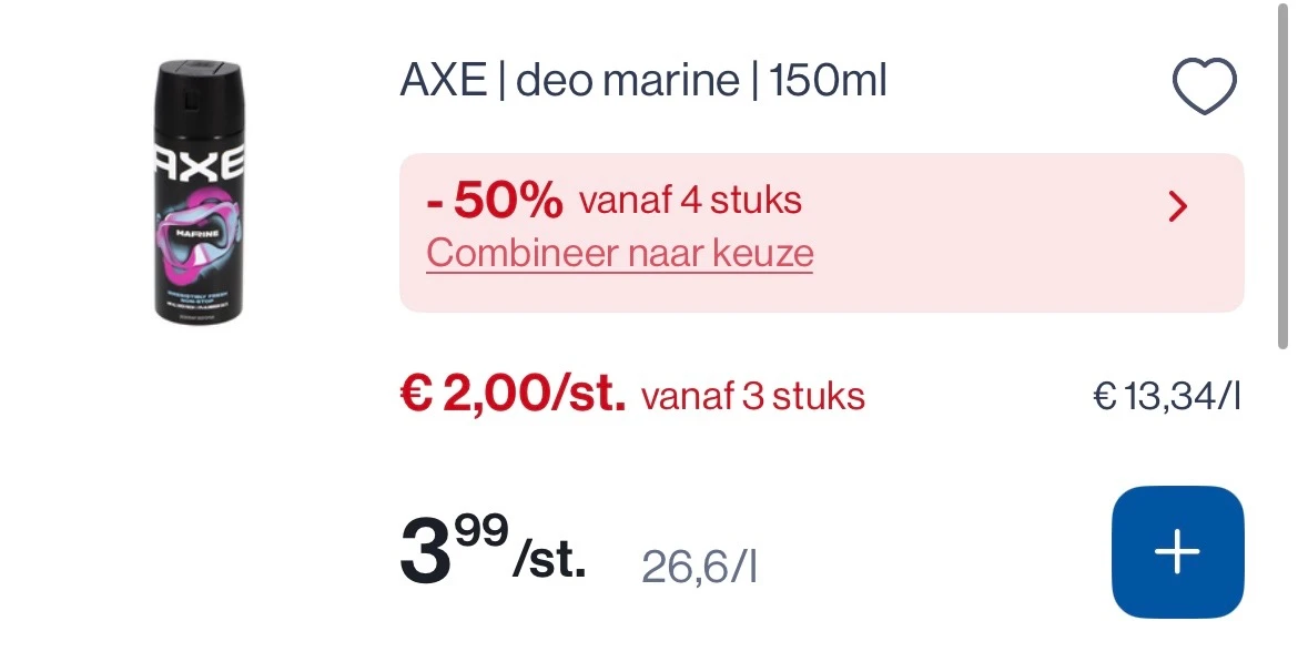 Axe deo 50% extra korting bij Collect en go