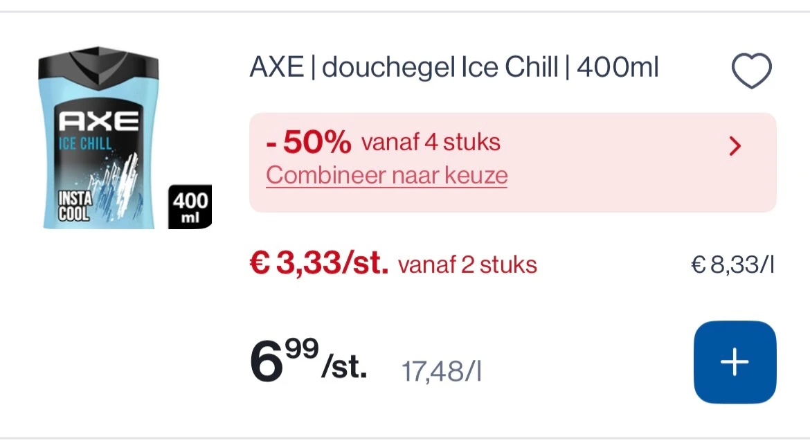 Axe douchegel goedkoper met 50% extra korting