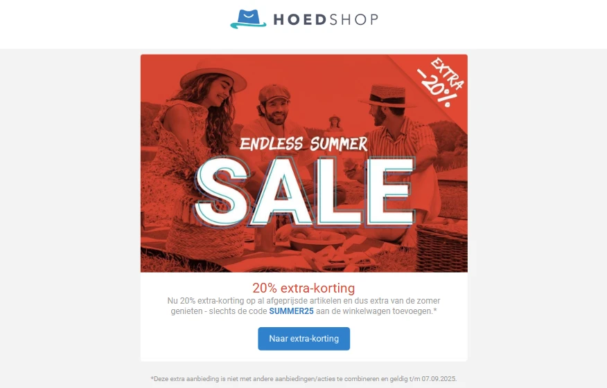 20% extra korting op de sale bij hoedshop