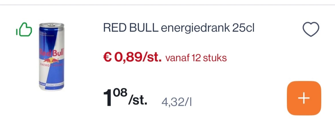 Red bull energiedrank 25 cl voor 0,89€ bij Colruyt