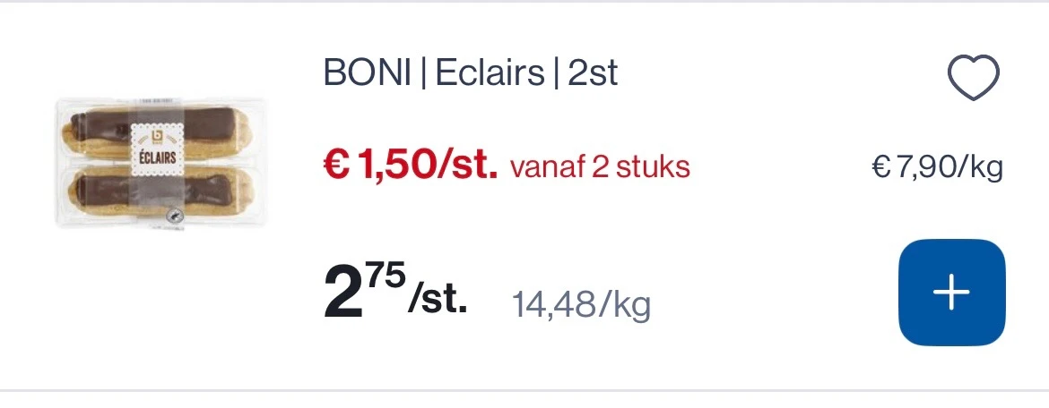 Boni Eclairs 2 stuks momenteel voor 1,50€ bij Collect en go