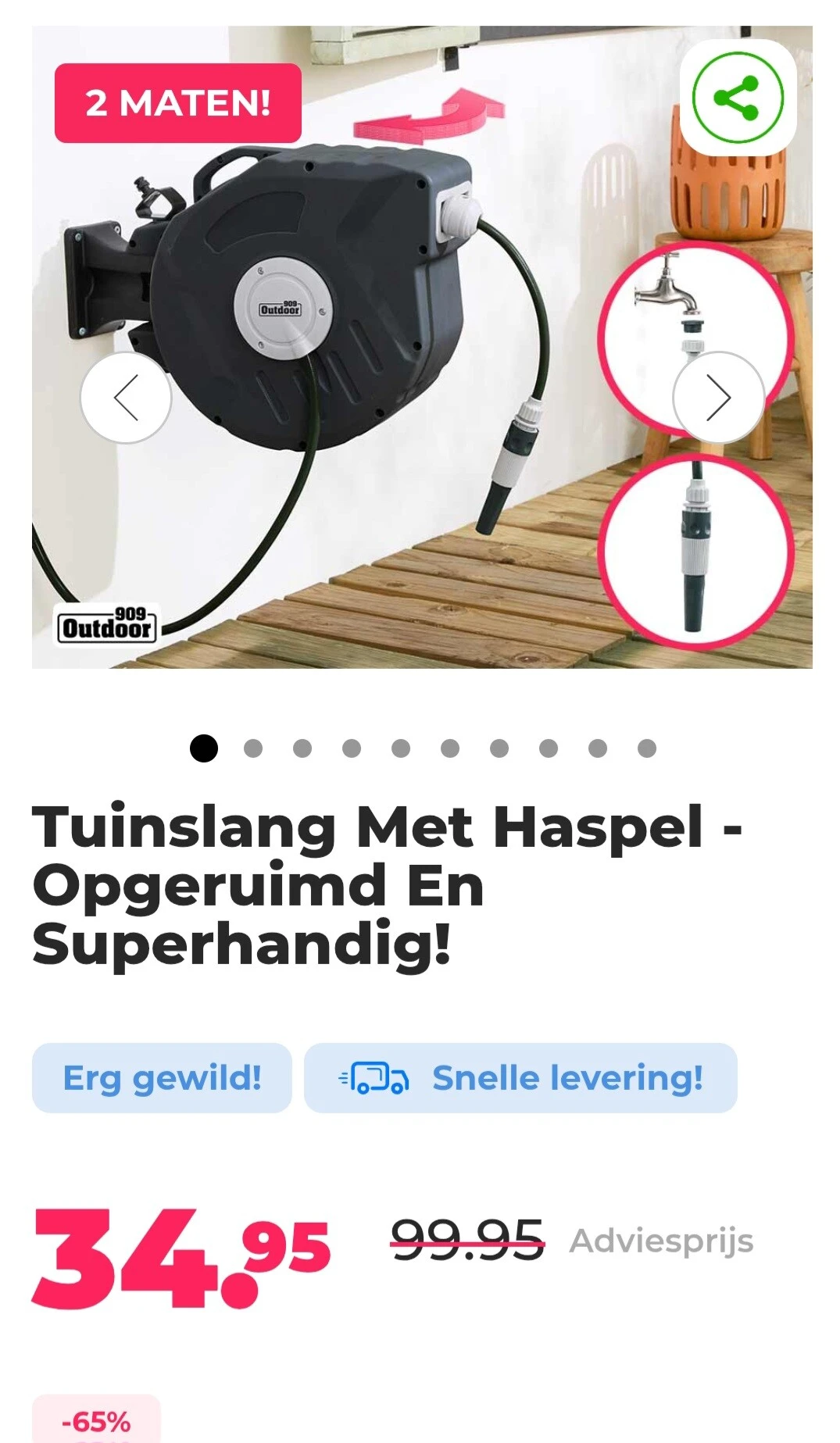 Tuinslang met haspel -65% op voordeelvanger.nl