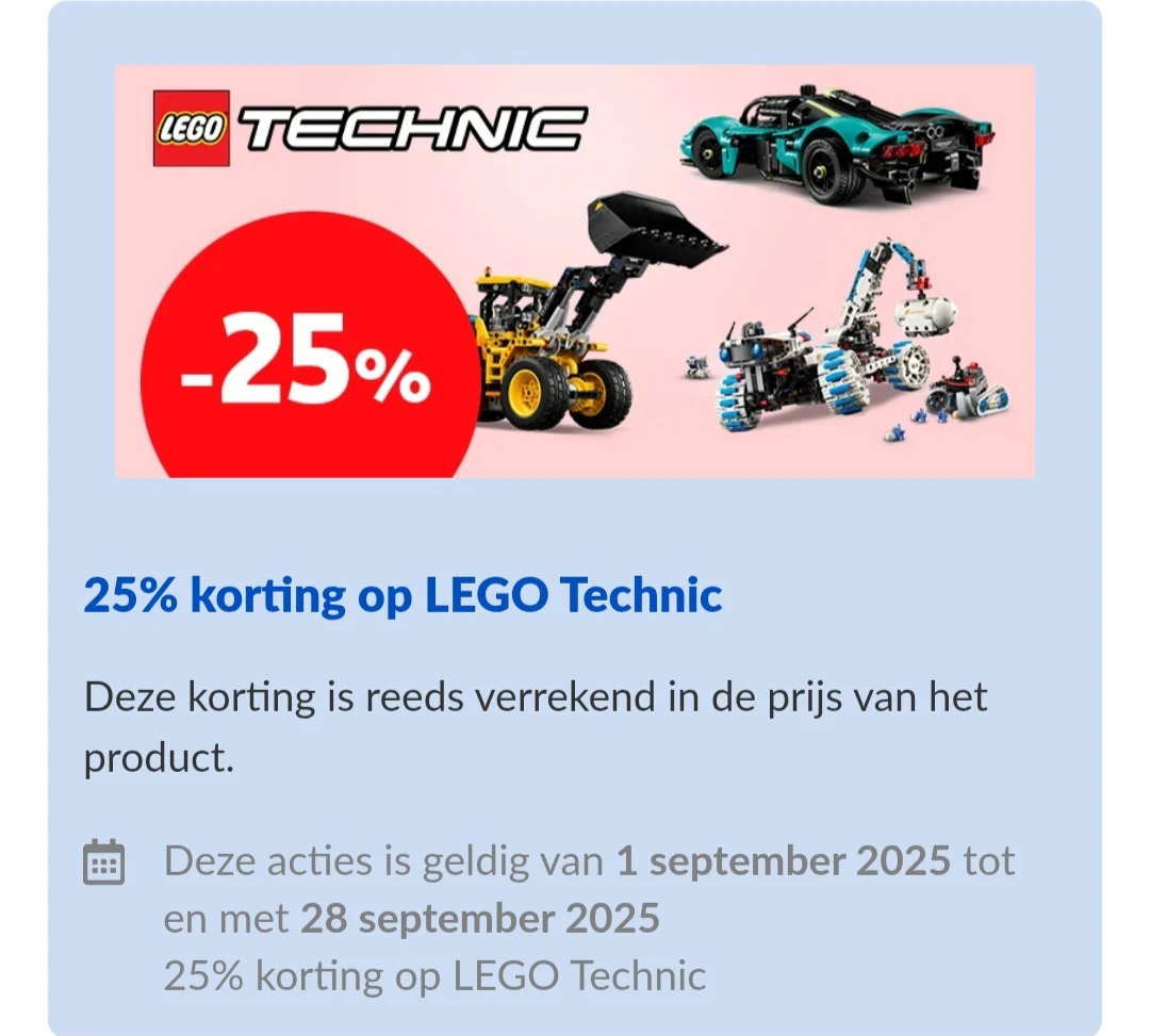 -25% op lego technic bij Dreamland