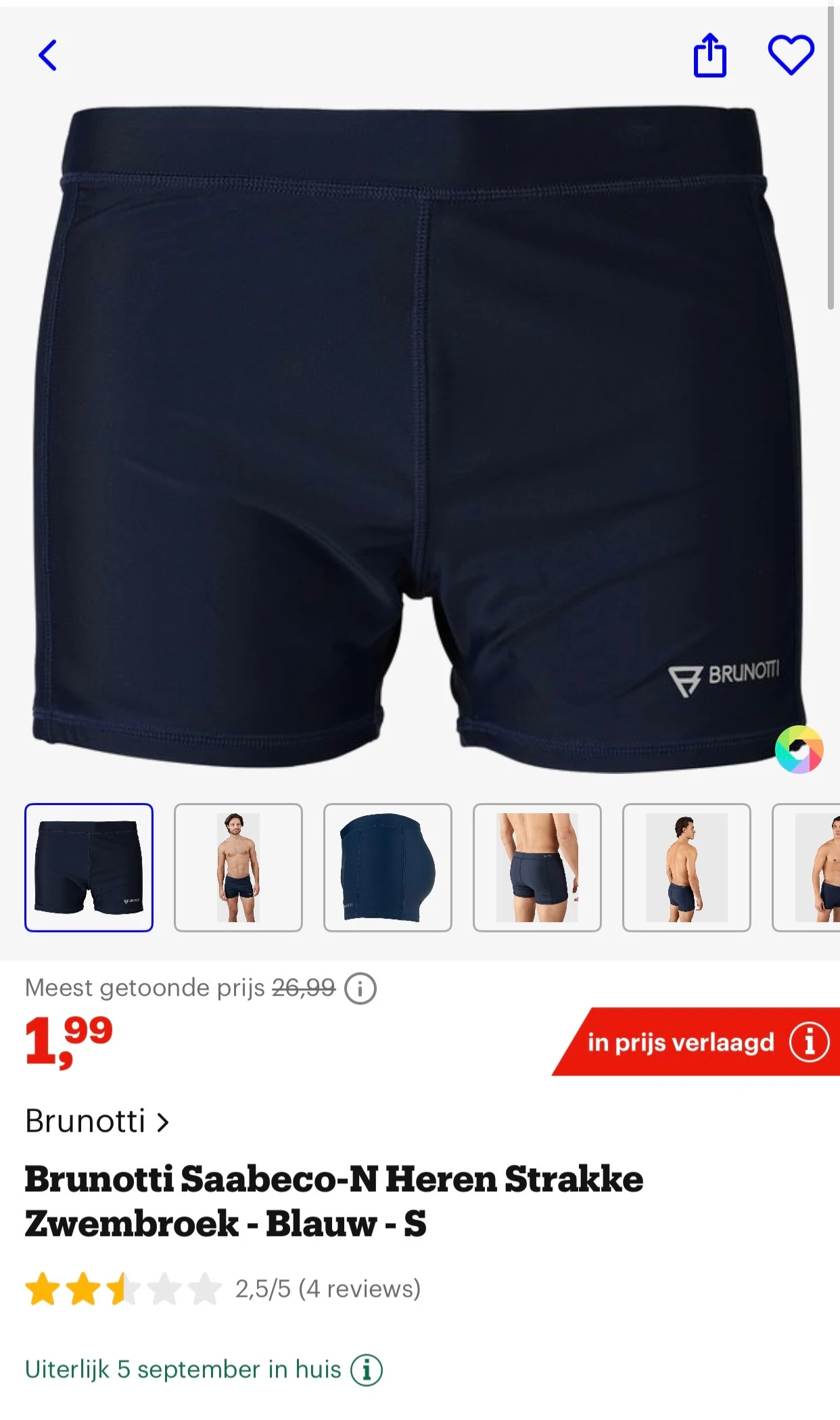 Brunotti Saabeco-N Heren Strakke Zwembroek - Blauw - S