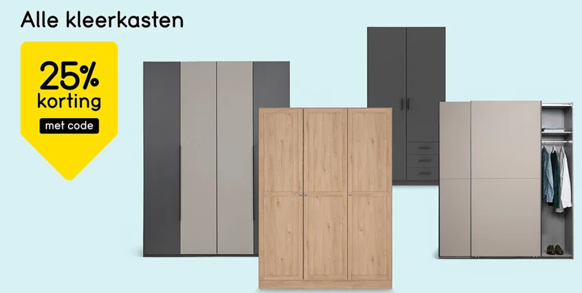 25% korting op alle kleerkasten bij Leenbakker!