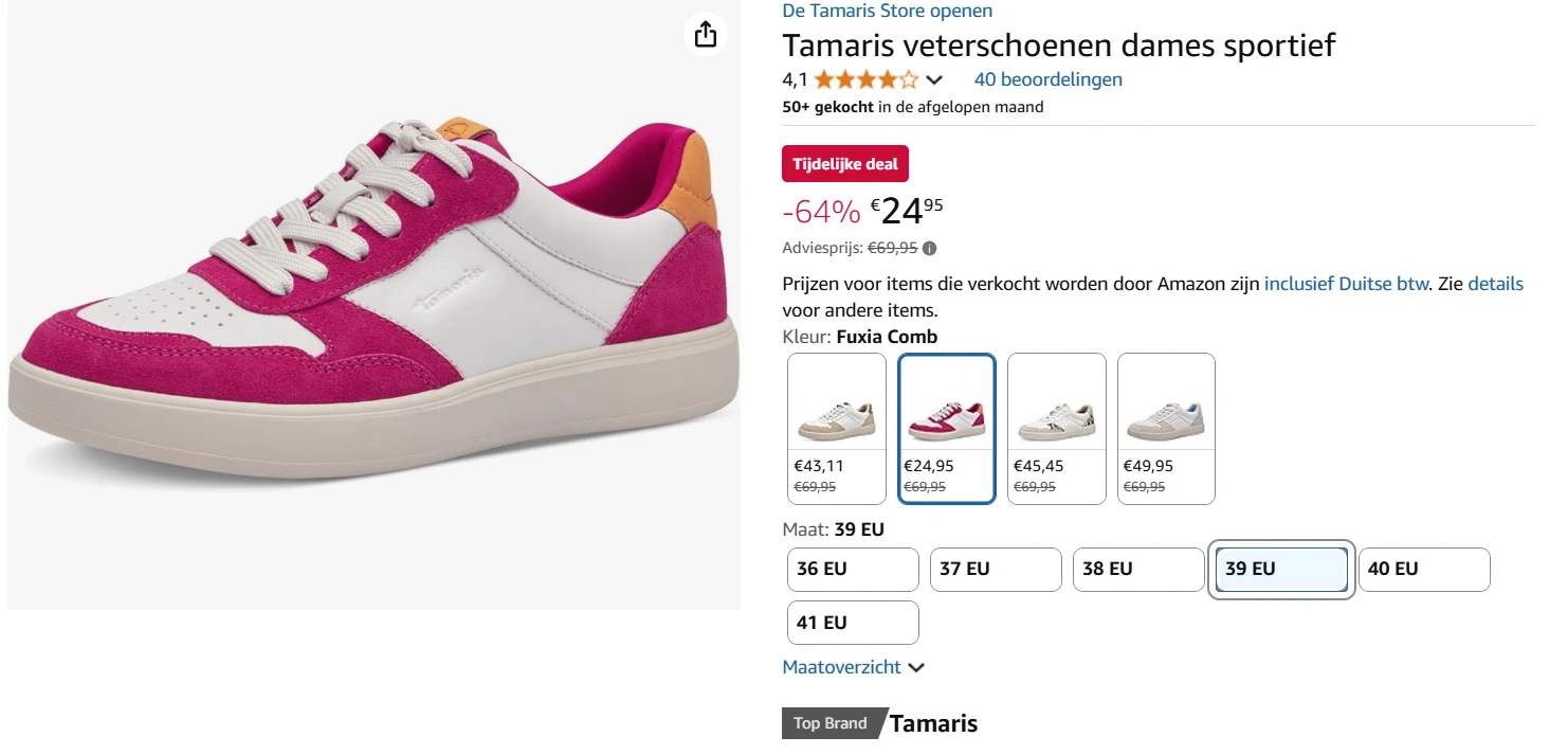 Tamaris dames sneakers in verschillende maten vanaf 24.95€