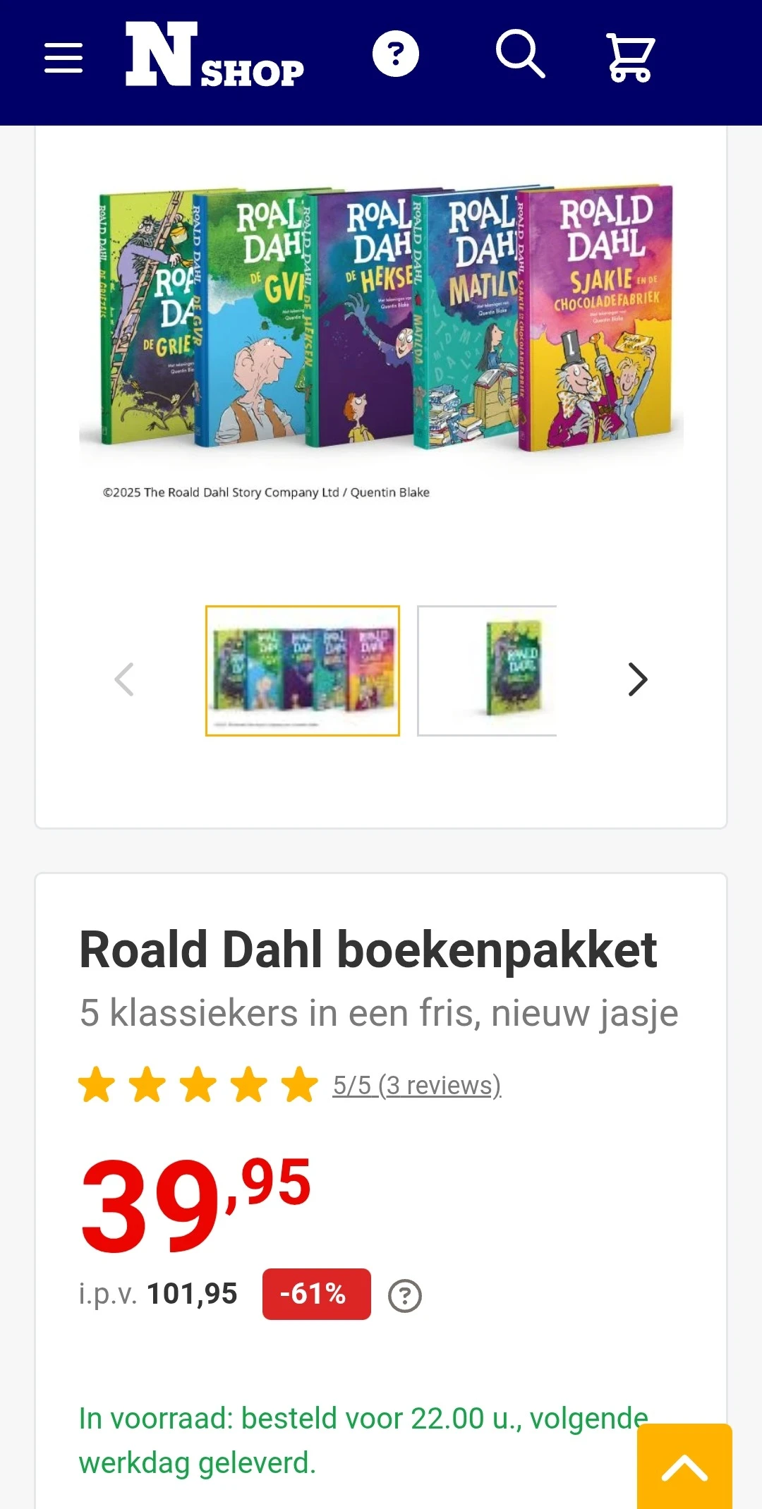 Roald Dahl 5 boeken met 61% op de nieuwsbladshop