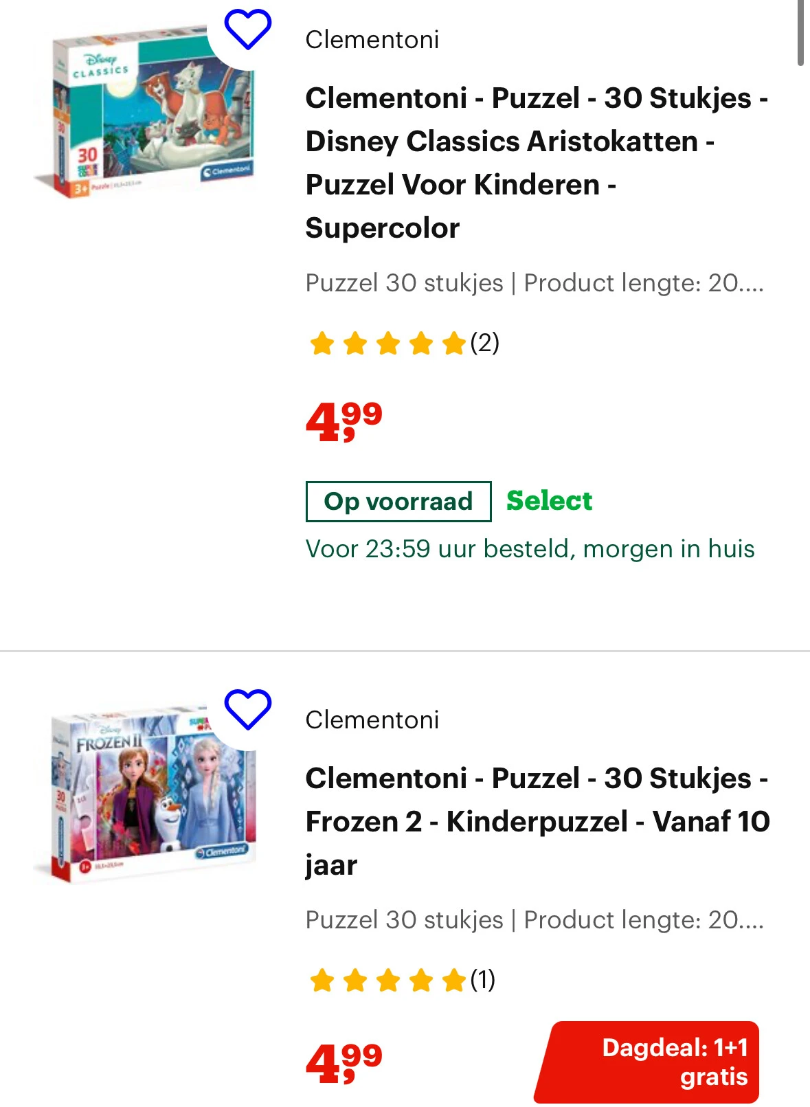 puzzels Clementoni 1+1