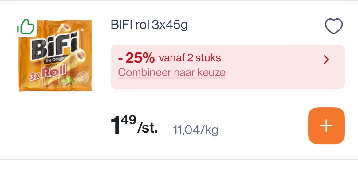 Bifi roll 3x45 gram goedkoper met 25% extra bovenop