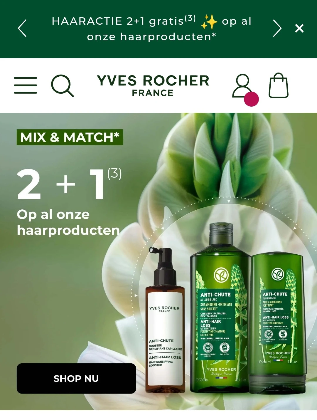 Haaractie bij Yves Rocher 2 + 1 gratis