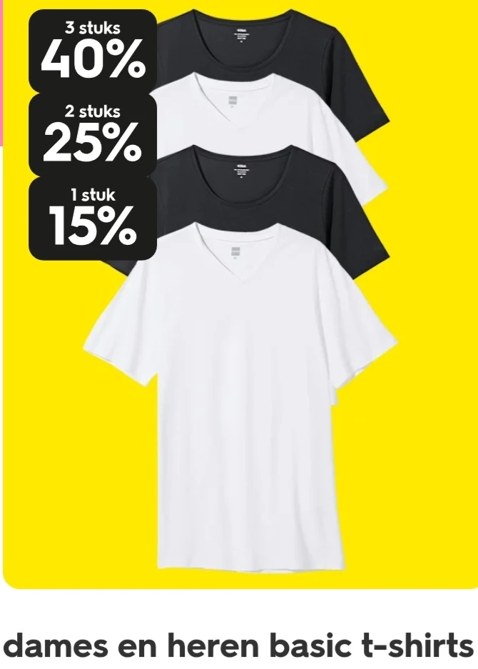 dames en heren basic t-shirts tot -40%