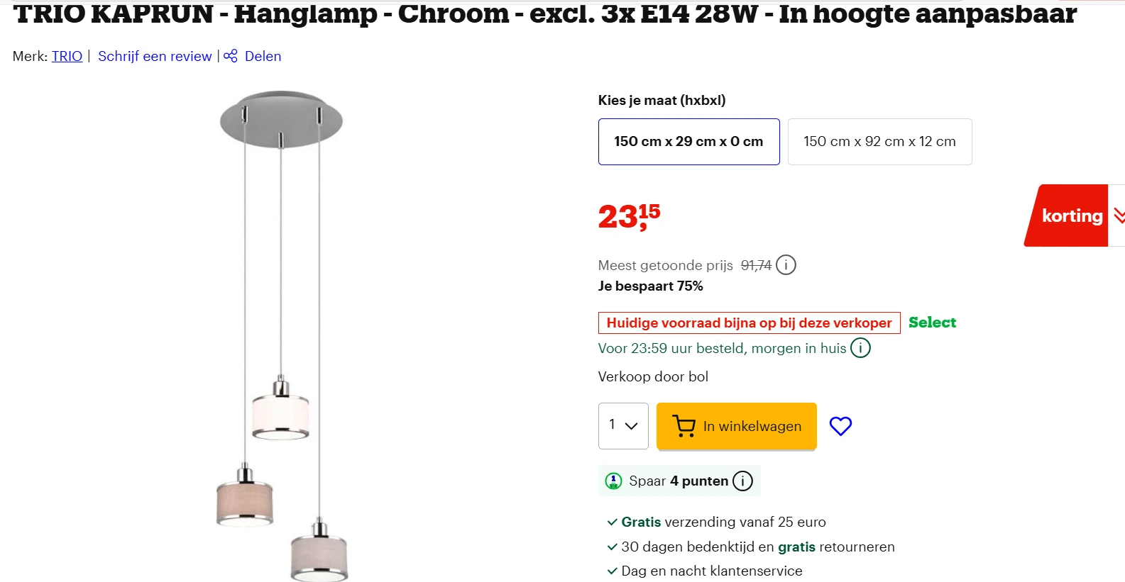 trio kaprijn hanglamp bij bol