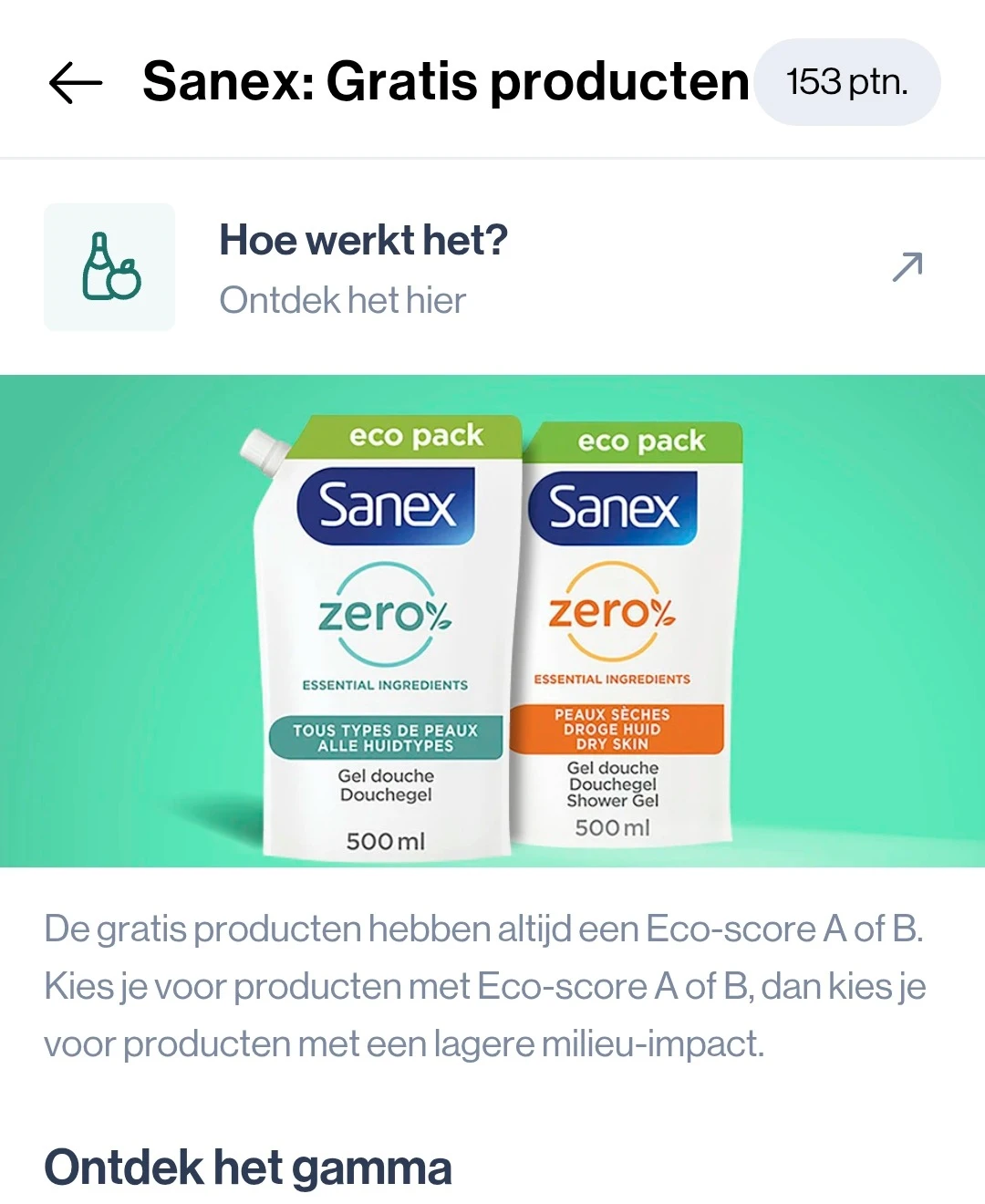 Gratis Sanex eco navulling bij Colruyt in de app via punten