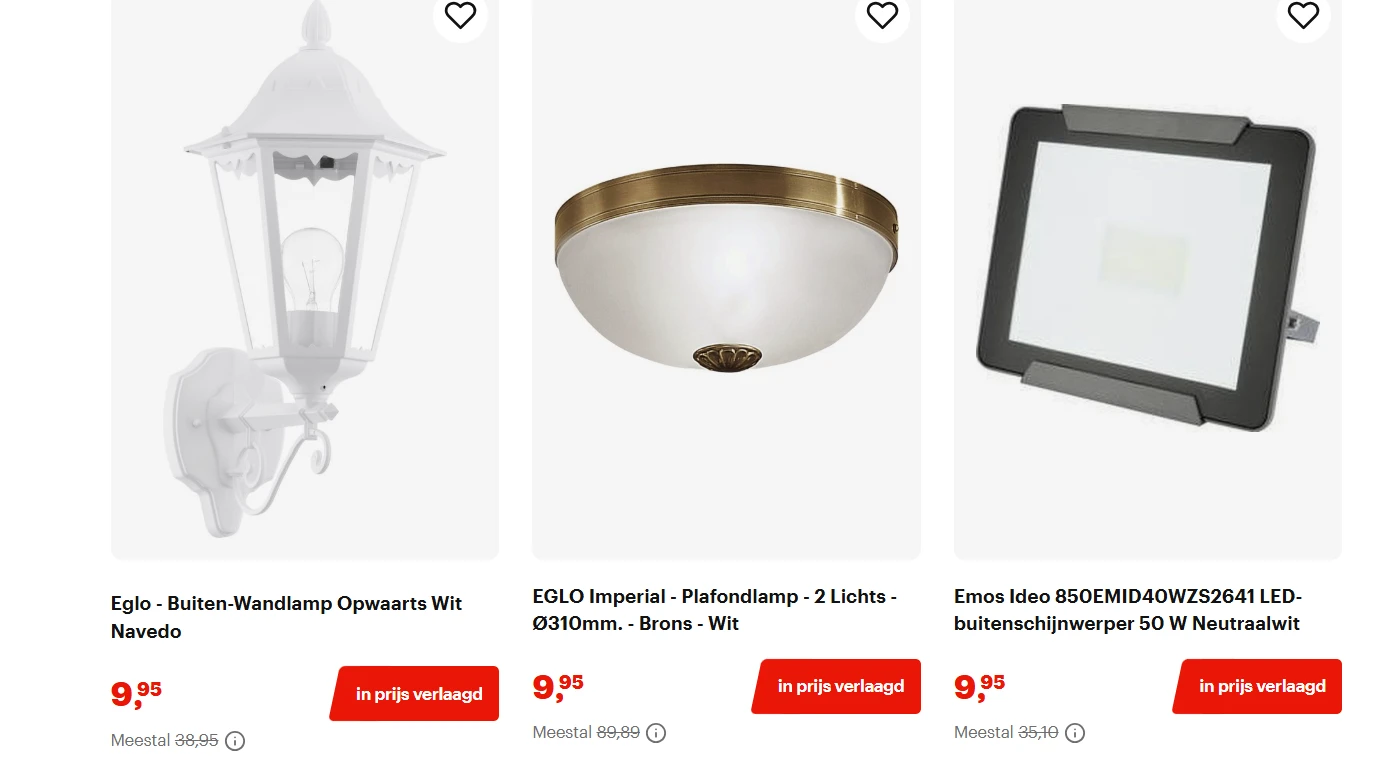 lampen aan 9,95 bij bol,tot84 procent korting