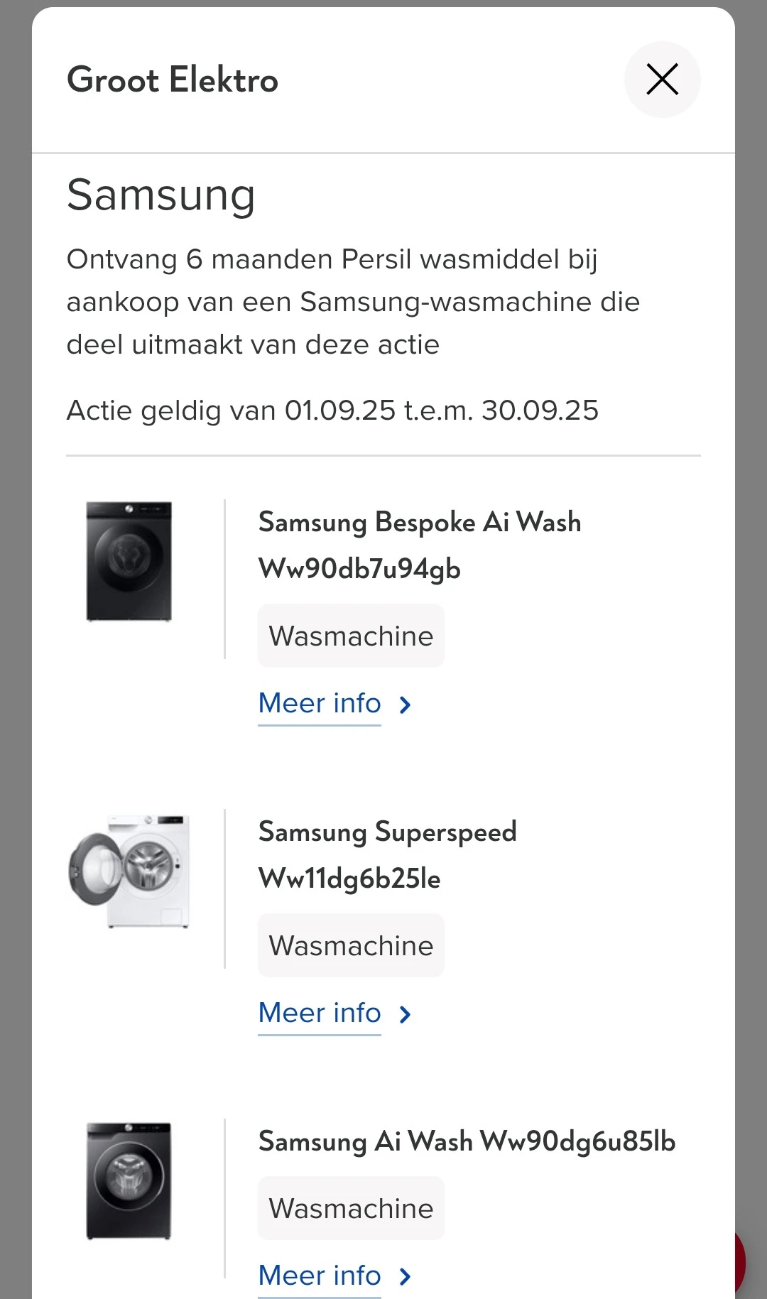 Persil wasmiddel gratis bij aankoop Samsung wasmachine bij Vanden Borre