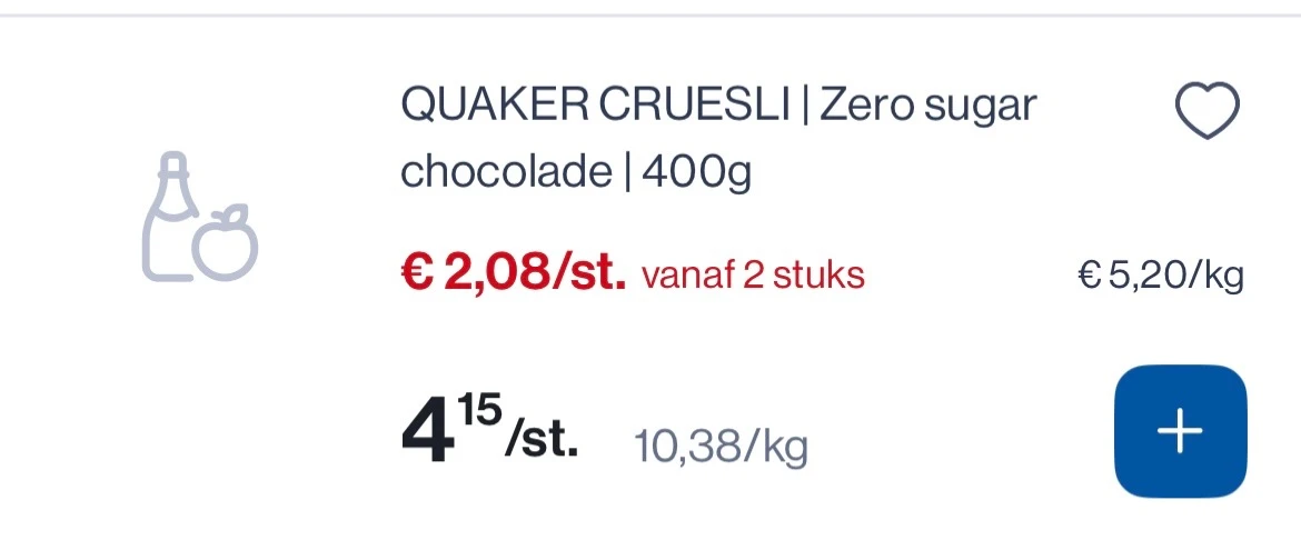 Quaker cruesli zero sugar chocolade 400 gram -50%