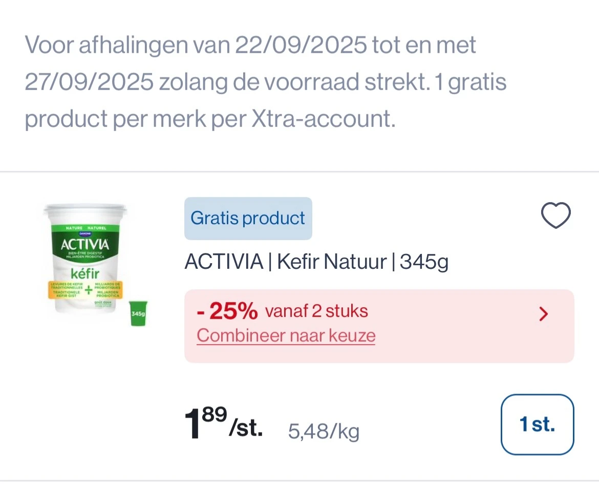 Gratis activia product bij collect en go