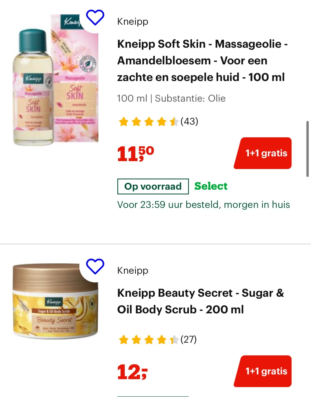 1 + 1 gratis op Kneipp en Therme
