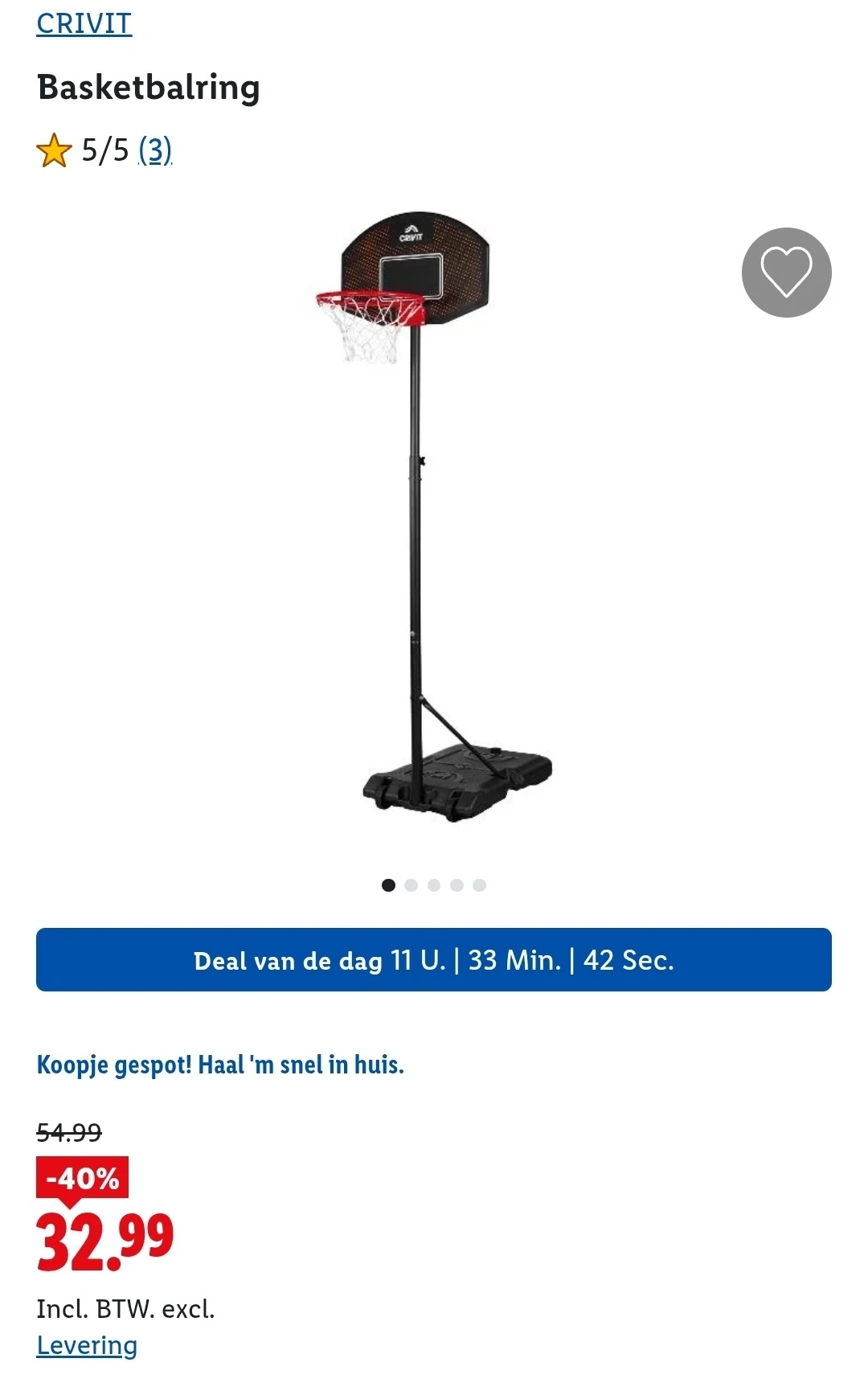 Dagdeal Lidl: Basketbalring Crivit -40%