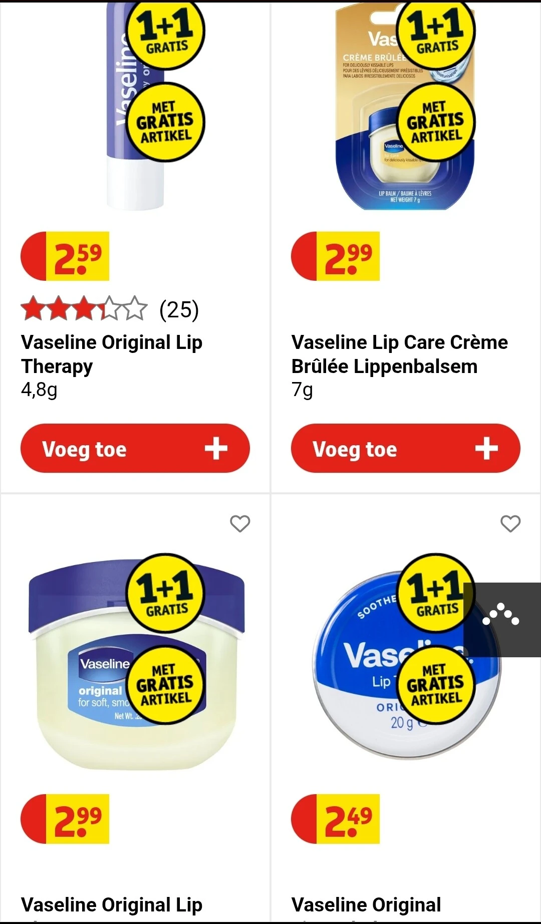 Vaseline 1+1 én 2 theedoeken gratis erbii bij Kruidvat