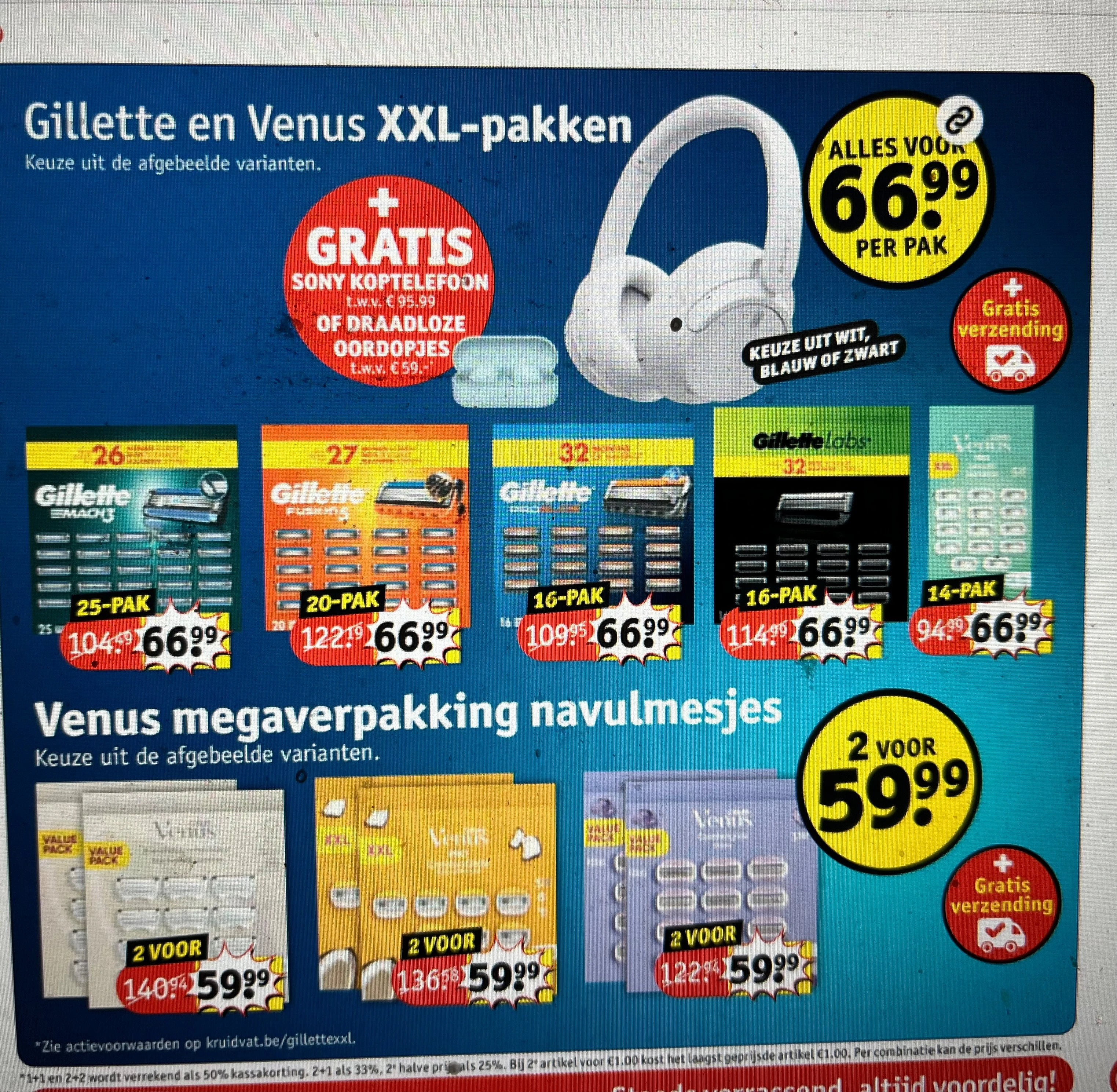 Bij Kruidvat Gratis Sony koptelefoon of draadloze oordopjes bij Gillette