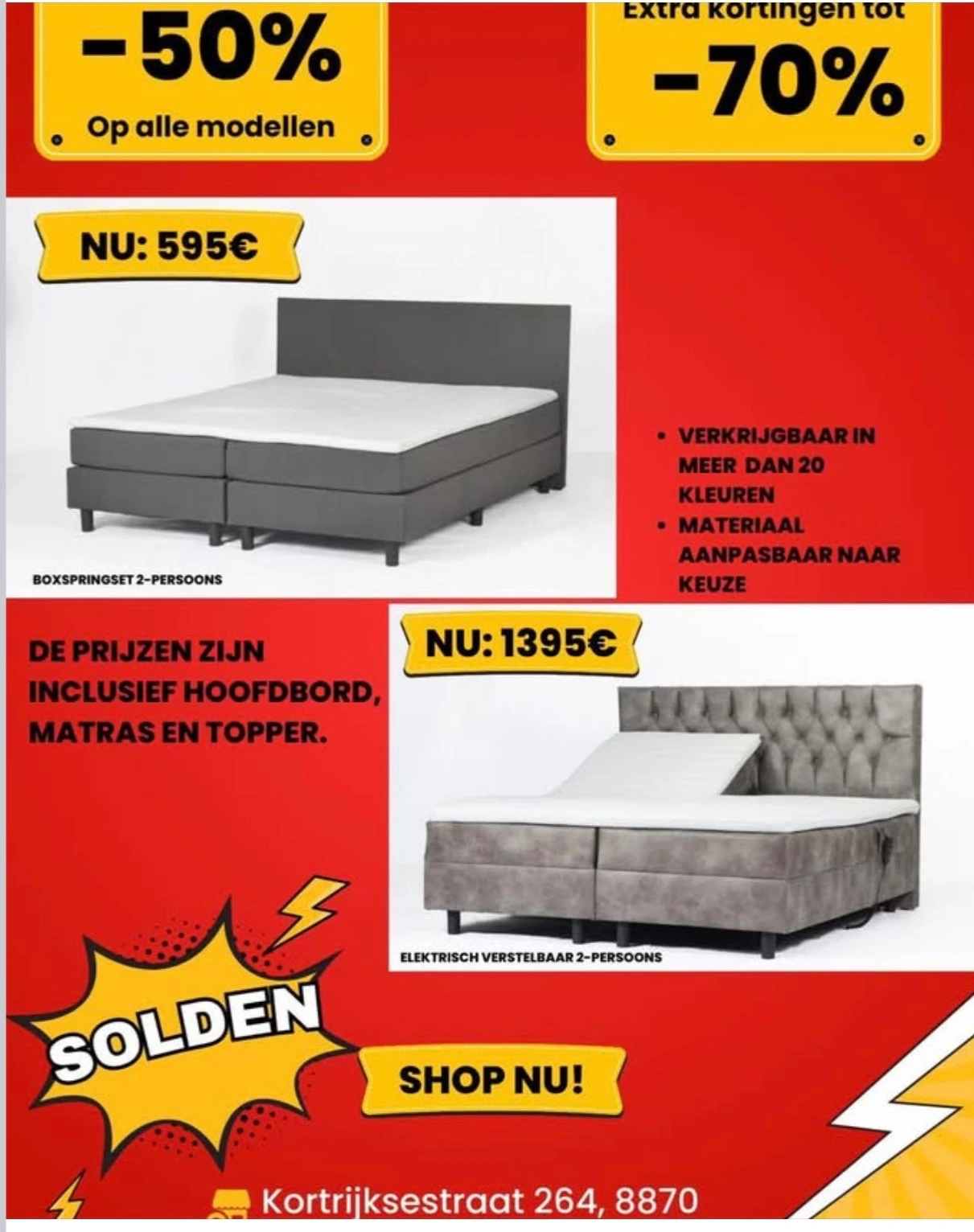 Fabrieksverkoop boxspring en matrassen Izegem