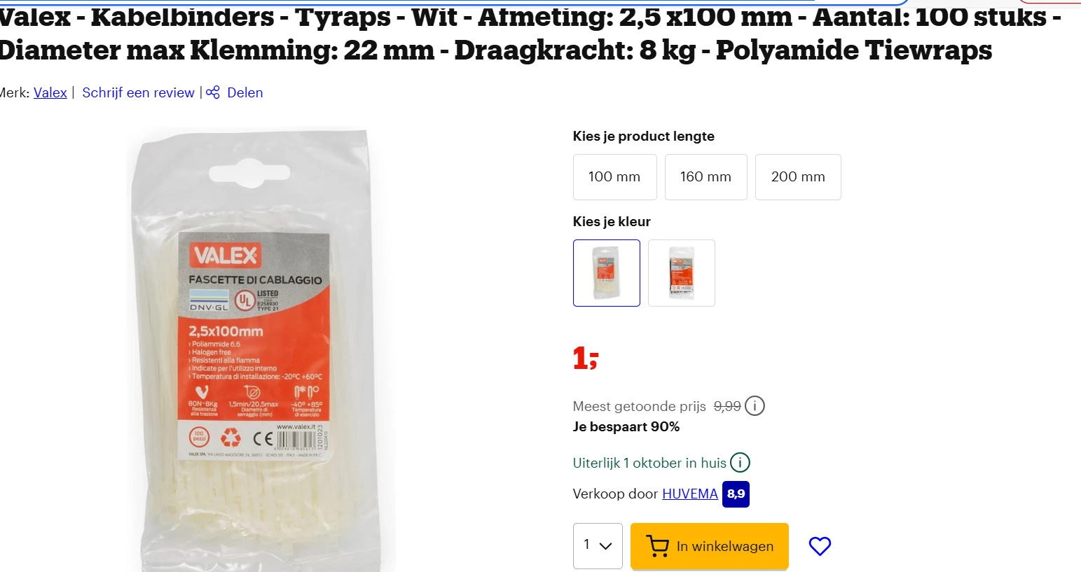 kabelbinders 100 voor 1 euro