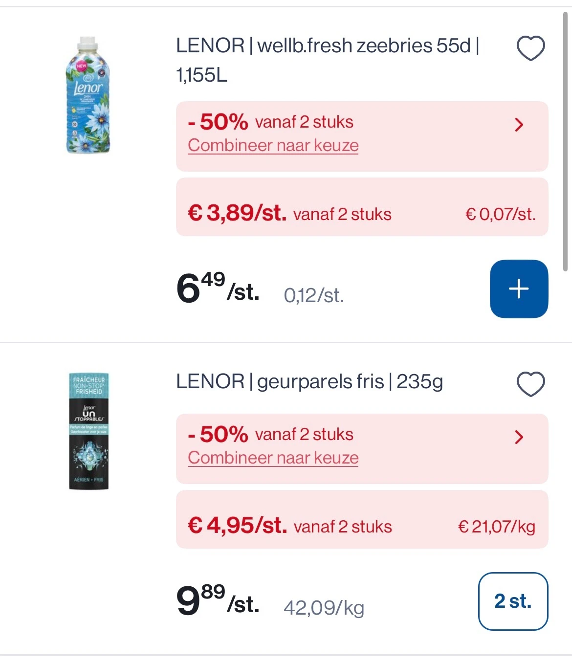 Lenor wasverzachter en parels goedkoper met 50% korting bovenop