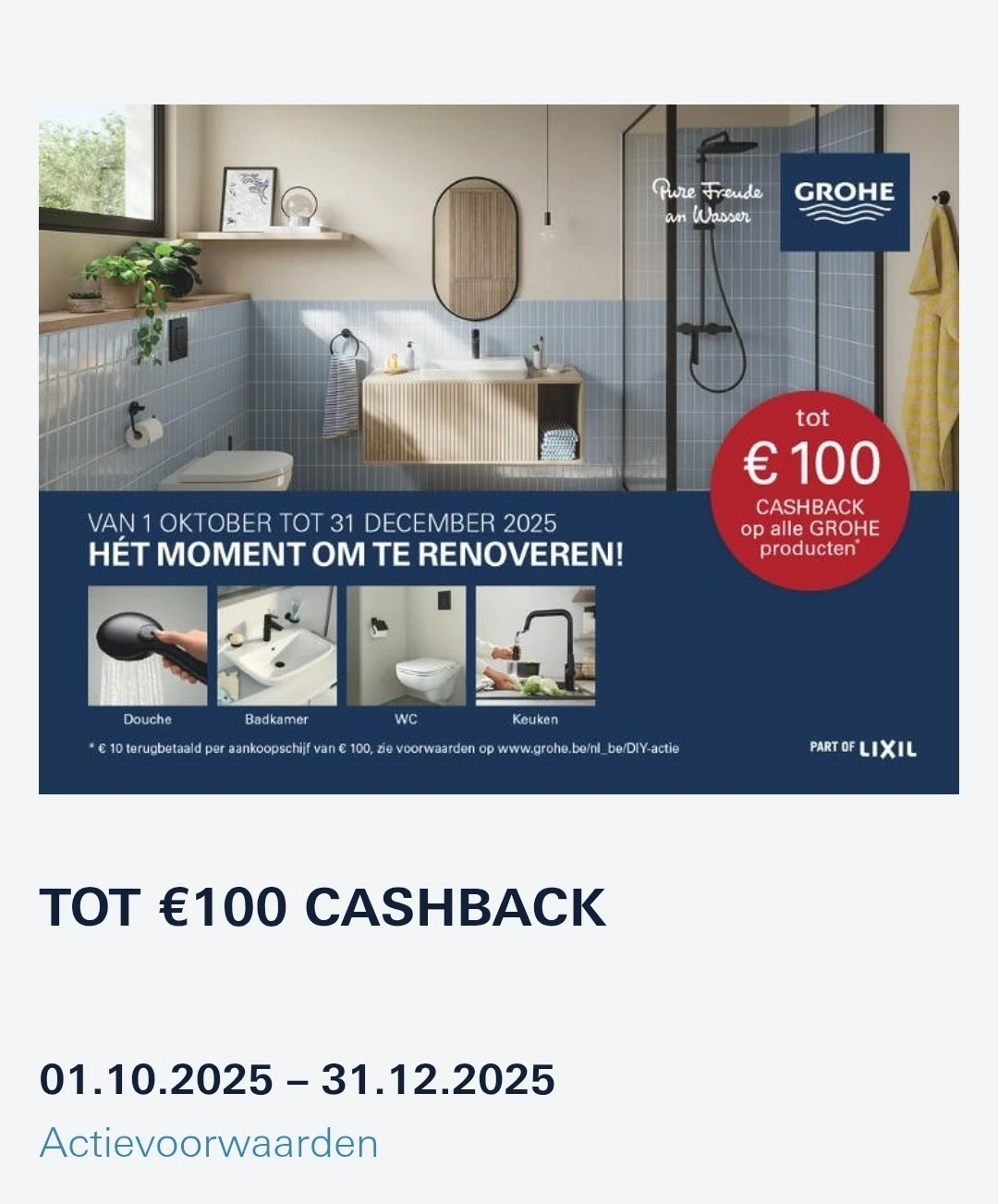 Grohe: €10 cashback per aankoopschijf van €100