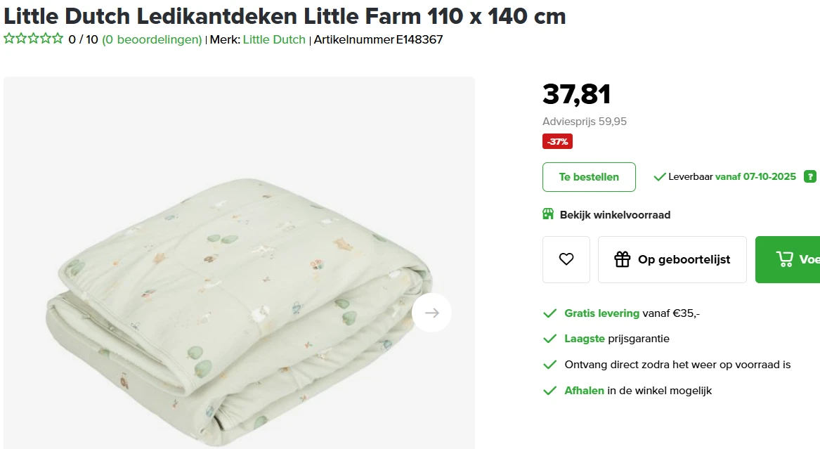 Tot -37% op dekentje en rompers Little Farm 🐑 Little Dutch