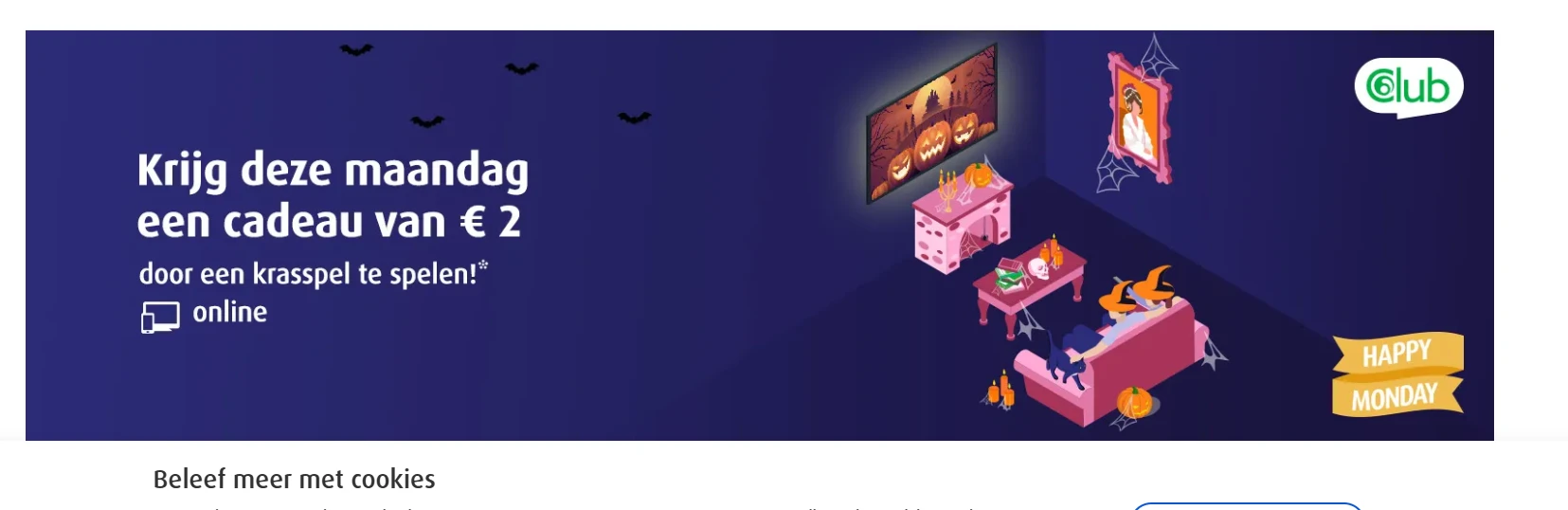Krijg 2€ cadeau als je online een spel speelt bij de Nationale Loterij op maandag 6 oktober
