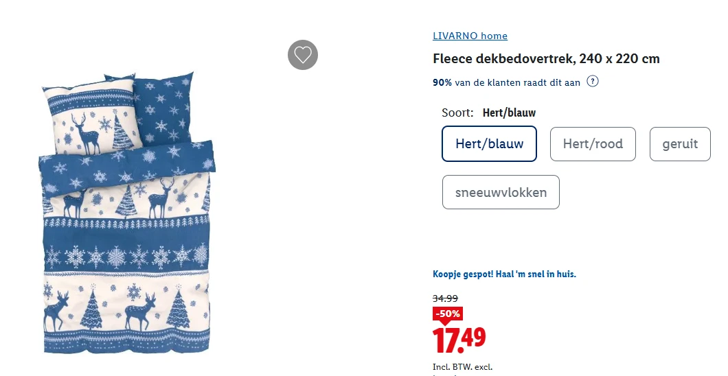 Fleece dekbedovertrek, 240 x 220 cm -50% bij Lidl