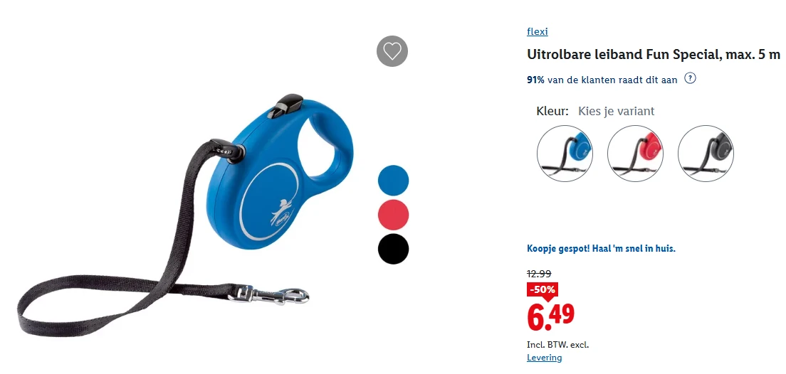 Flexi Uitrolbare leiband nu -50% in de Lidl webshop