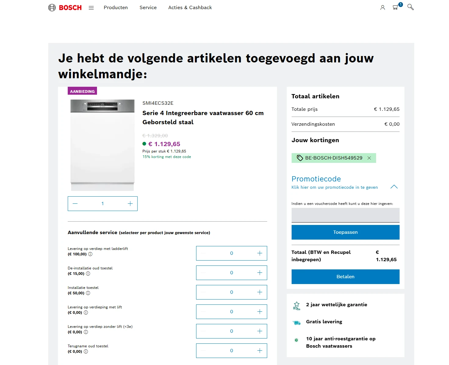 15% korting op alle vaatwassers van Bosch.