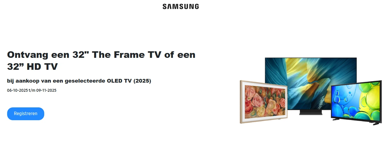 Koop een Samsung OLED TV en ontvang een 32" The Frame of HD TV