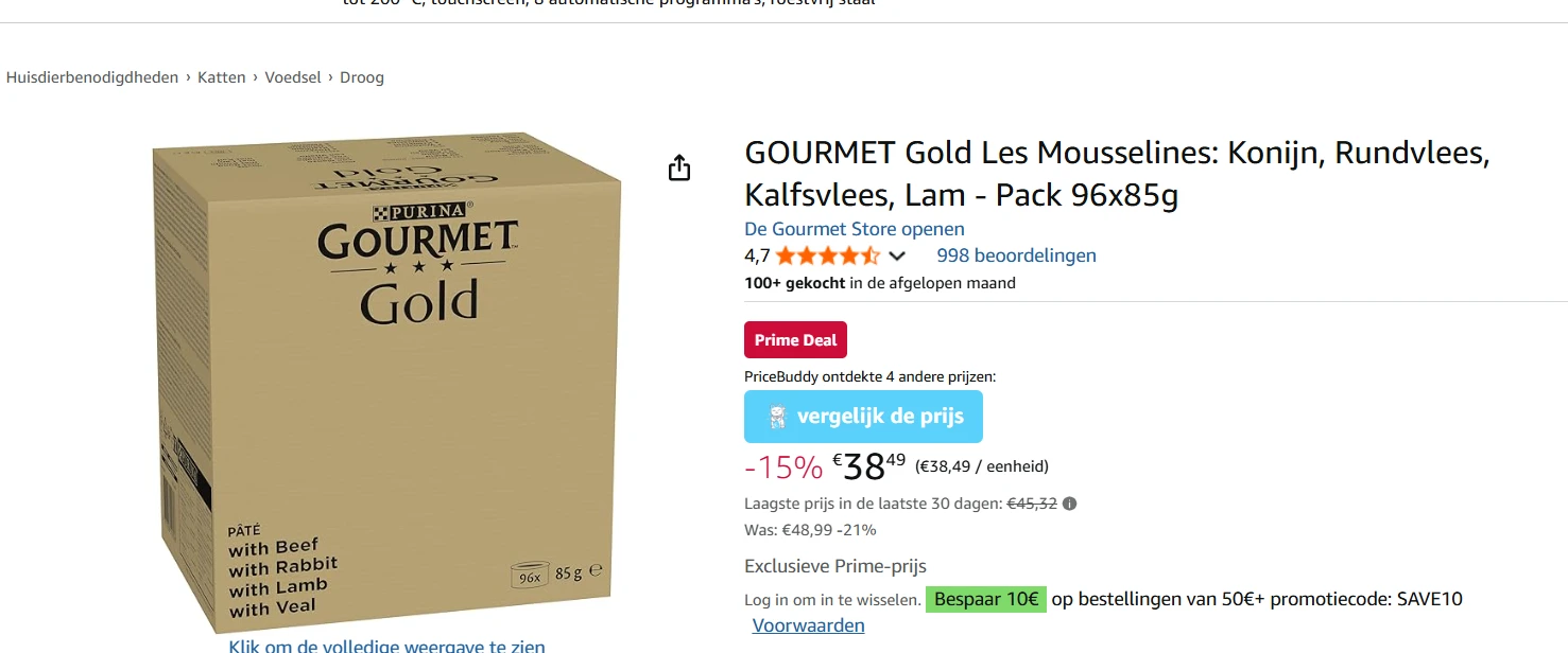 Gourmet natvoer voor katten nu 10€ goedkoper dankzij de prime deals