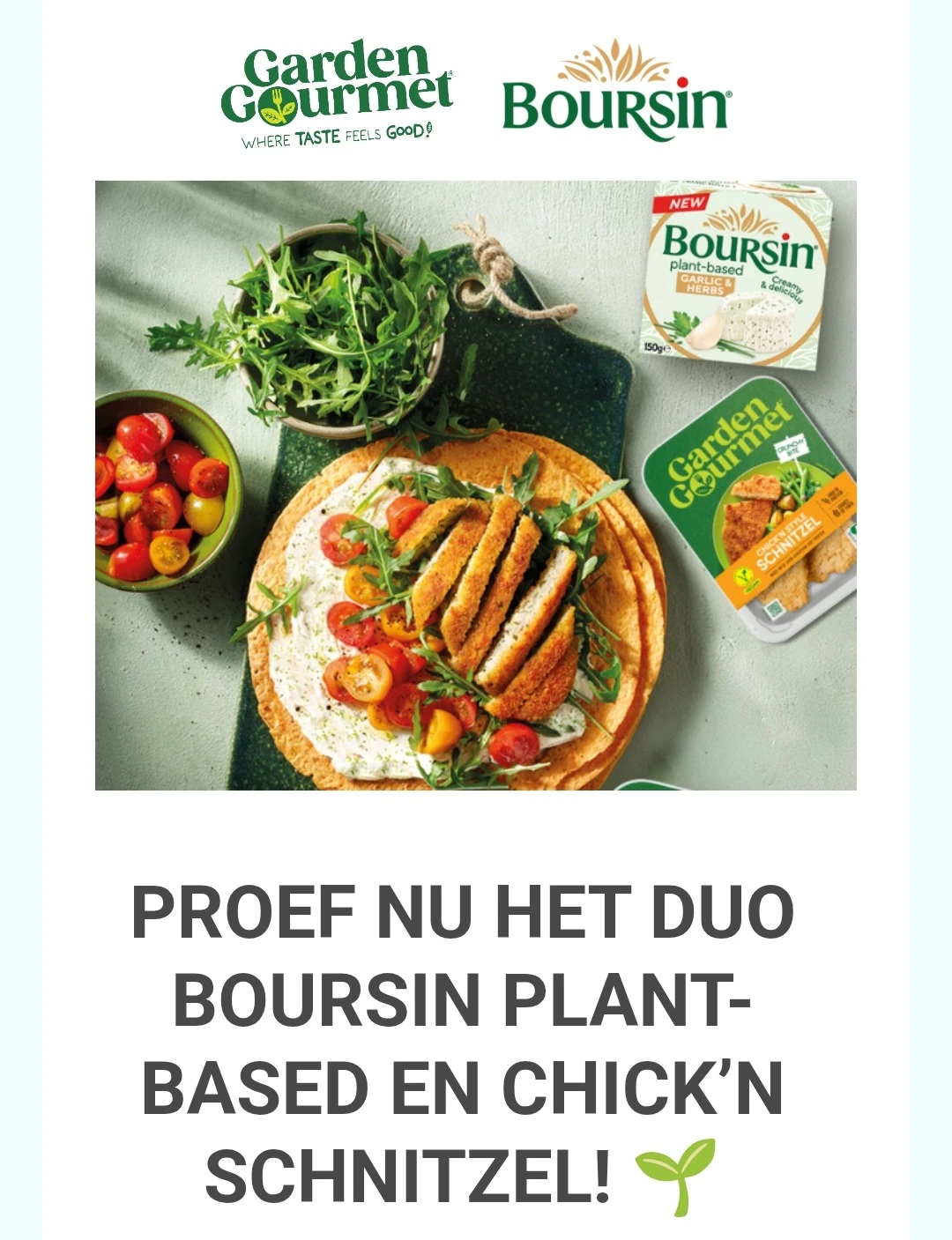 -50% bij Colruyt of Okay op Plantaardige Boursin en Schnitzel