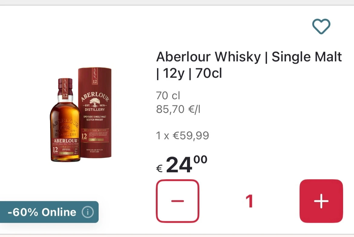 Aberlour whisky single malt -60% online Delhaize deal