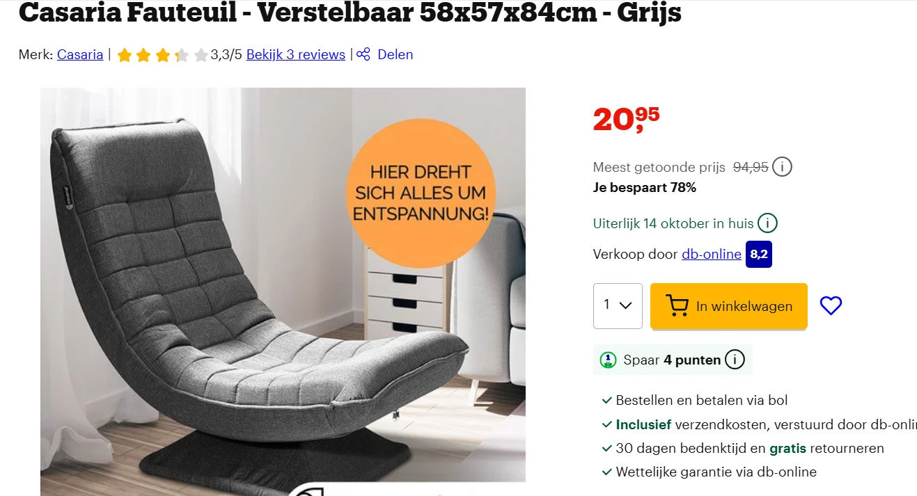 casaria relaxstoel bij bol