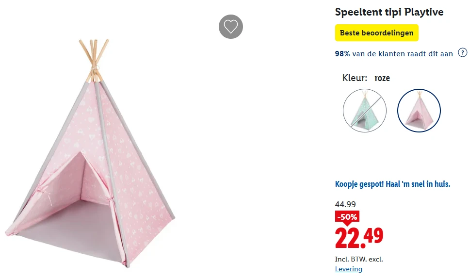 -50% roze speeltent/tipi