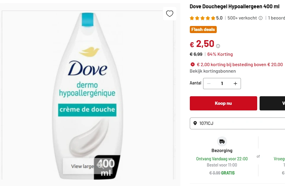Dove Douchegel Hypoallergeen 400 ml -64%