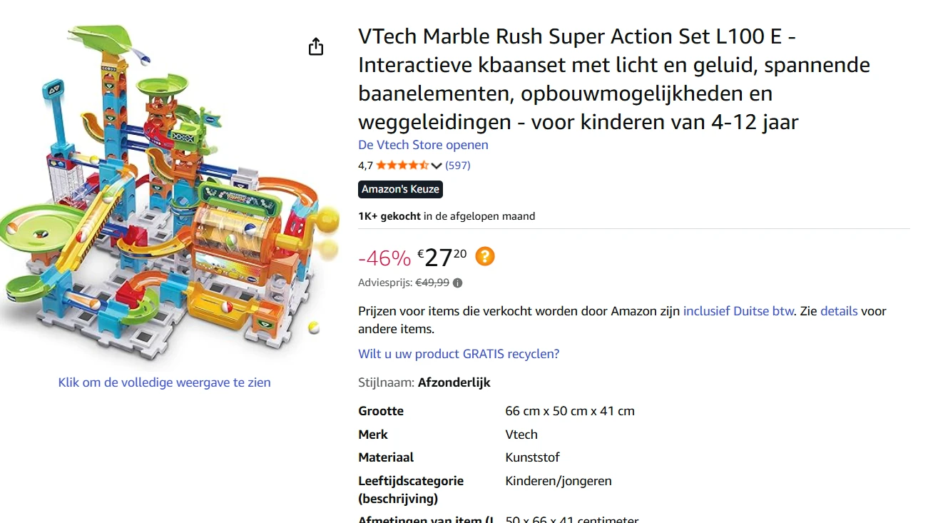 VTech Marble Rush knikkerbaan goedkoop bij Amazon DE
