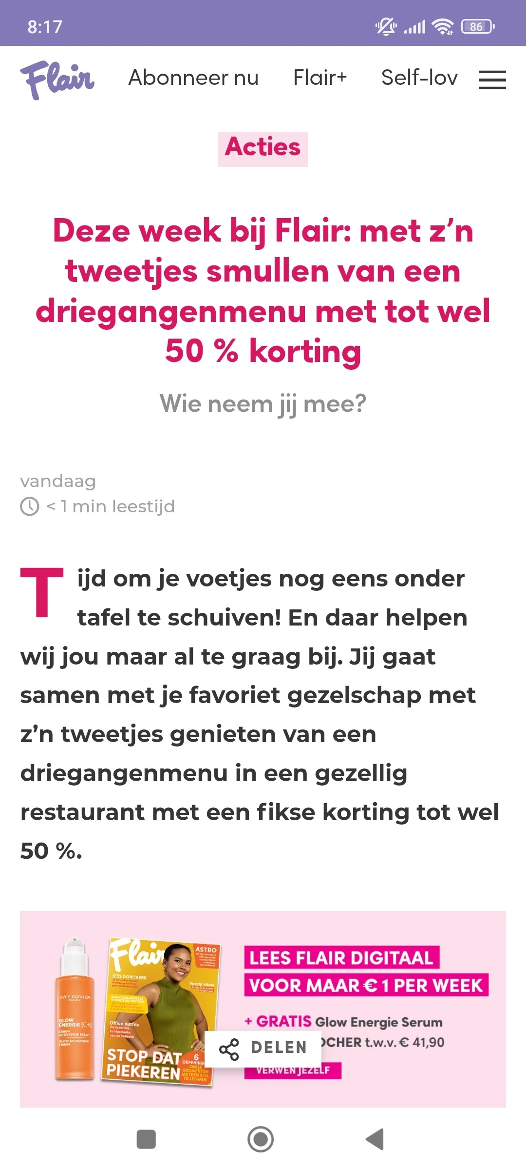 Flair: tot -50% op een 3-gangenmenu voor 2