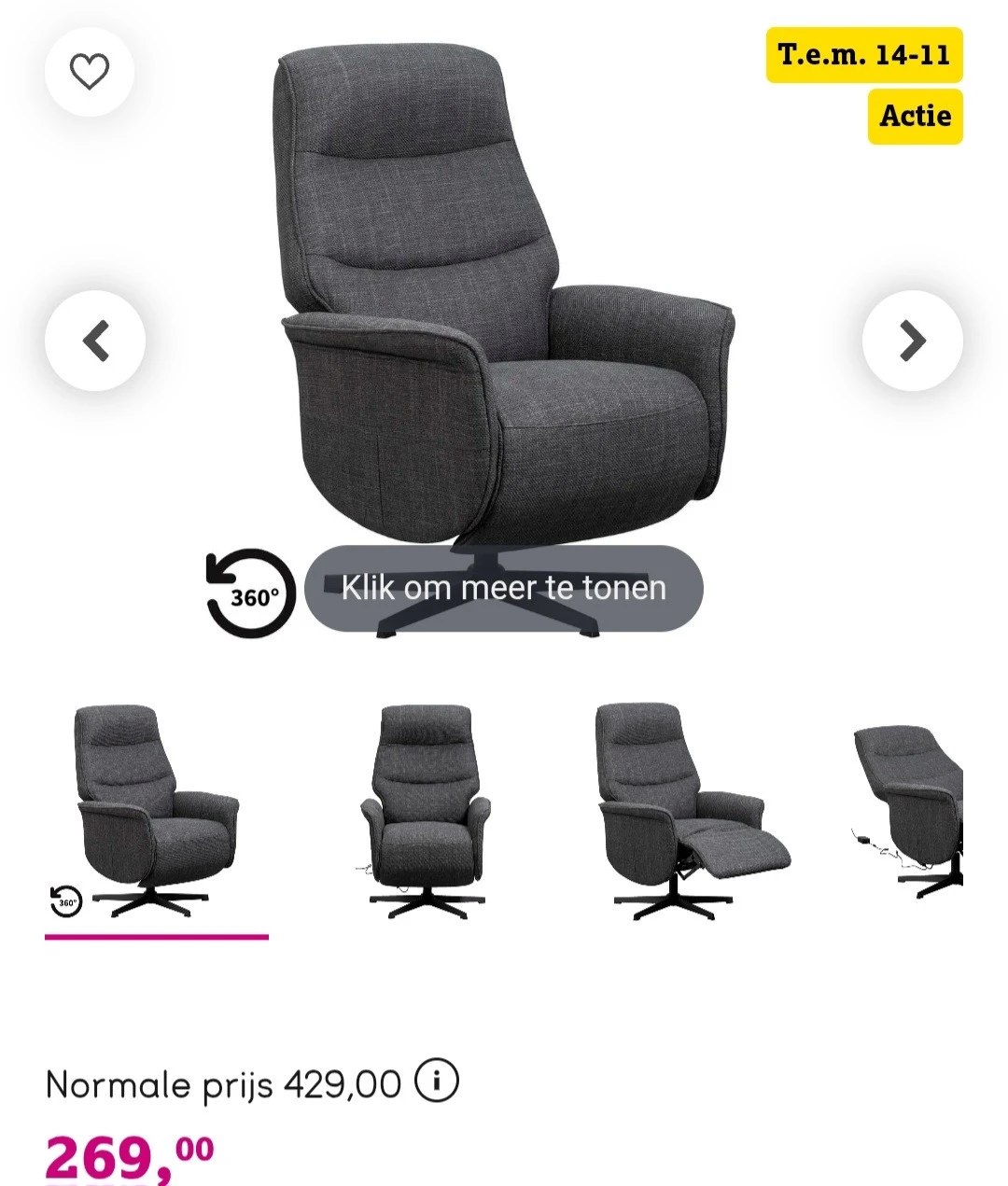 Relaxfauteuil Boaz stof elektrisch verstelbaar antracietkleur